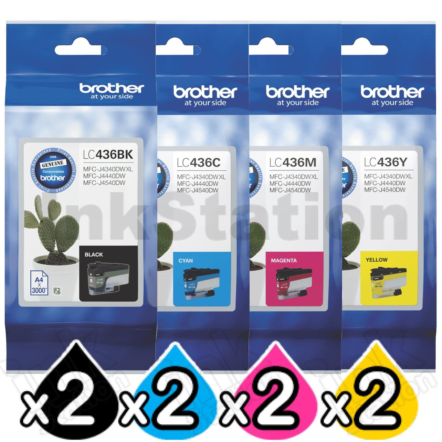 Brother 8 Pack LC-436 Genuine Ink Cartridges Combo [2BK, 2C, 2M, 2Y ...