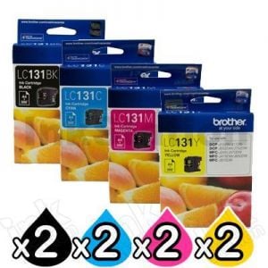 8-Pack Genuine Brother LC-131 Ink Cartridge Combo [2BK+2C+2M+2Y]