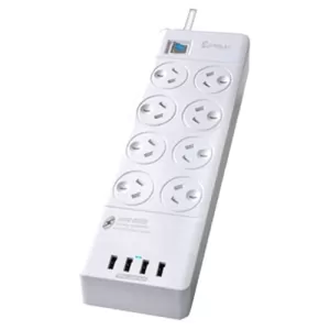 Sansai 8 Outlet Surge Protected Power Board with 4x USB-A Charging Ports PAD-4088H