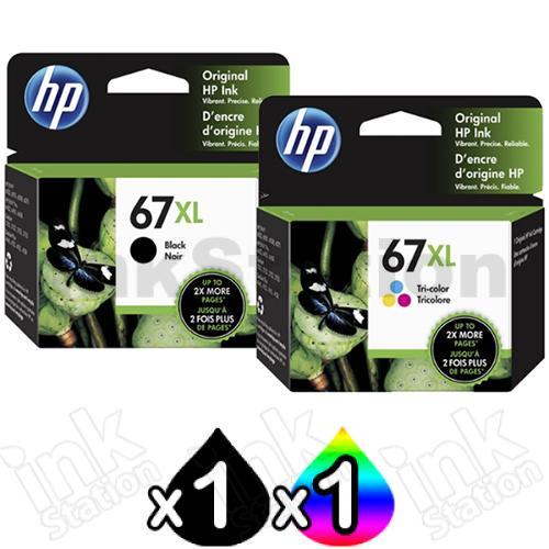 HP 2 Pack 67XL Genuine High Yield Inkjet Cartridges 3YM57AA + 3YM58AA [1BK,1CL] - Ink Cartridges 