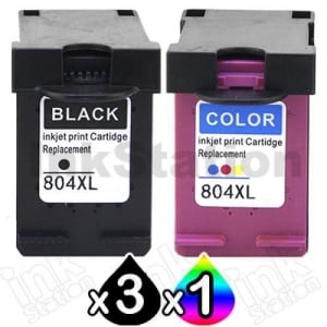 4 Pack HP 804XL Compatible High Yield Inkjet Cartridges T6N12AA + T6N11AA [3BK,1CL]