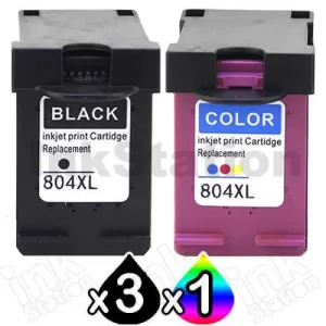 4 Pack HP 804XL Compatible High Yield Inkjet Cartridges T6N12AA + T6N11AA [3BK,1CL]