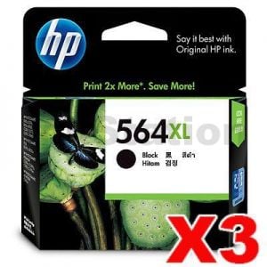 3 x HP 564XL Genuine Black High Yield Inkjet Cartridge CN684WA - 550 Pages
