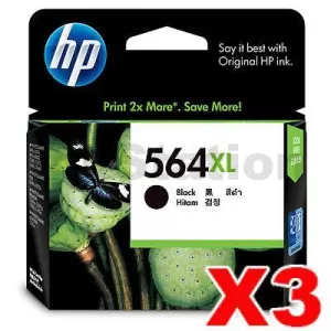 3 x HP 564XL Genuine Black High Yield Inkjet Cartridge CN684WA - 550 Pages