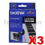 3 x Genuine Brother LC-57BK Black Ink Cartridge - 500 pages each