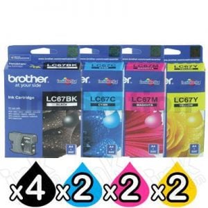 10 Pack Genuine Brother LC-67 Ink Combo [4BK+2C+2M+2Y]