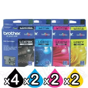 10 Pack Genuine Brother LC-67 Ink Combo [4BK+2C+2M+2Y]