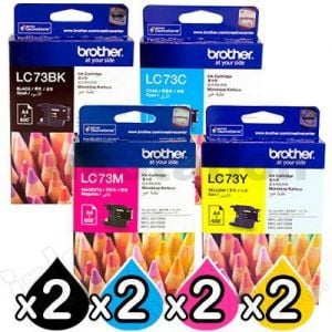 8 Pack Genuine Brother LC-73 Ink Combo [2BK+2C+2M+2Y]