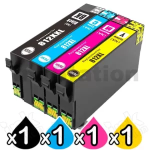 4 Pack Compatible for Epson 812XXL Black + 812XL CMY (C13T02K192 + C13T05E292-C13T05E492) High Yield Ink Cartridge Combo [1BK,1C,1M,1Y]