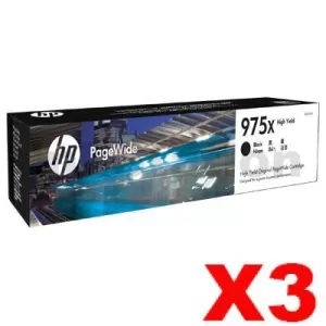3 x HP 975X Genuine Black High Yield Inkjet Cartridge L0S09AA - 10,000 Pages