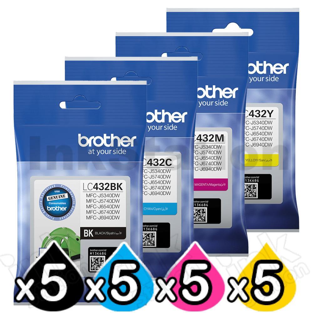 Brother 20 Pack LC-432 Genuine Ink Cartridges Combo [5BK, 5C, 5M, 5Y ...