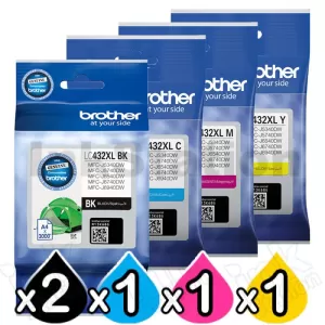 5 Pack Genuine Brother LC-432XL High Yield Ink Cartridges Combo [2BK, 1C, 1M, 1Y]