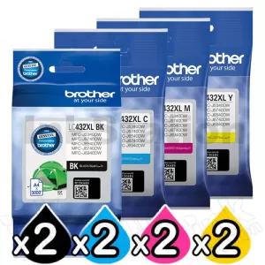 8 Pack Genuine Brother LC-432XL High Yield Ink Cartridges Combo [2BK, 2C, 2M, 2Y]