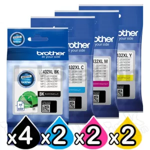 10 Pack Genuine Brother LC-432XL High Yield Ink Cartridges Combo [4BK, 2C, 2M, 2Y]