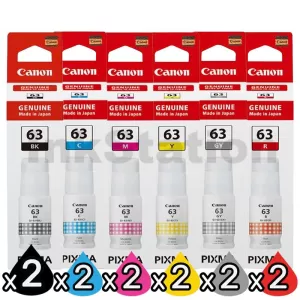 12-Pack Genuine Canon GI63 Ink Bottle [2BK,2C,2M,2Y,2GY,2R]