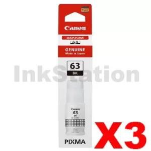3 x Genuine Canon GI63BK Black Ink Bottle - 3,700 pages