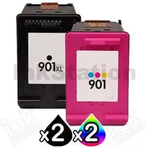 4 Pack HP 901XL + 901 Compatible Inkjet Cartridges CC654AA + CC656AA [2BK,2CL]