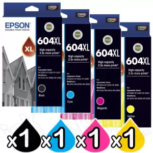 4 Pack Epson 604XL Genuine High Yield Inkjet Cartridges Combo C13T10H192 - C13T10H492 [1BK,1C,1M,1Y]