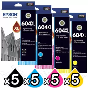 20 Pack Epson 604XL Genuine High Yield Inkjet Cartridges Combo C13T10H192 - C13T10H492 [5BK,5C,5M,5Y]