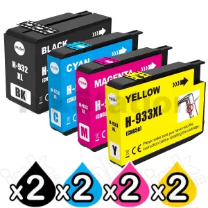 2 sets of 4 Pack HP 932XL + 933XL Compatible High Yield Inkjet Cartridges CN053AA - CN056AA [2BK,2C,2M,2Y]