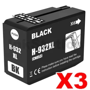 3 x HP 932XL Compatible Black High Yield Inkjet Cartridge CN053AA