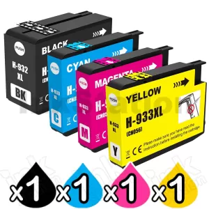 4 Pack HP 932XL + 933XL Compatible High Yield Inkjet Cartridges CN053AA - CN056AA [1BK,1C,1M,1Y]