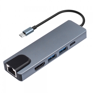 Gris) Adaptateur Hub mobile Type-C avec chargeur USB-C, HDMI 4K, USB 3.0 et  prises