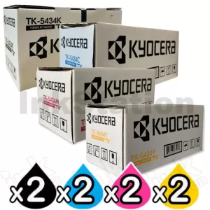 2 Sets of 4 Pack Genuine Kyocera TK-5434 Toner Cartridge ECOSYS PA2100, MA2100 [2BK,2C,2M,2Y]