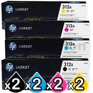 2 sets of 4 Pack HP CF380X-CF383A (312X/312A) Genuine High Yield Toner Cartridges [2BK,2C,2M,2Y]