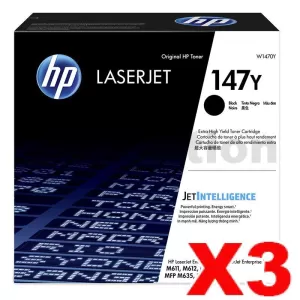 3 x HP 147Y W1470Y Genuine Black Extra High Yield Toner Cartridge - 42,000 Pages