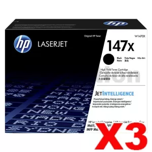 3 x HP 147X W1470X Genuine Black High Yield Toner Cartridge - 25,200 Pages