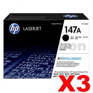 3 x HP 147A W1470A Genuine Black Toner Cartridge - 10,500 Pages