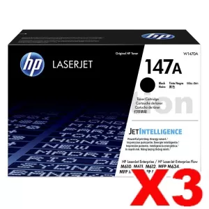 3 x HP 147A W1470A Genuine Black Toner Cartridge - 10,500 Pages