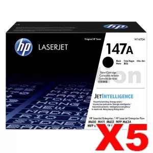 5 x HP 147A W1470A Genuine Black Toner Cartridge - 10,500 Pages