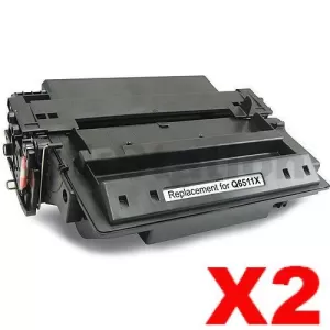 2 x HP Q6511X (11X) Compatible Black Toner Cartridge - 12,000 Pages (High Yield of HP Q6511A (11A))