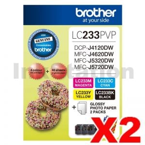 2 x Genuine Brother  LC-233PVP Photo Value Pack [2BK+2C+2M+2Y+Photo Paper]