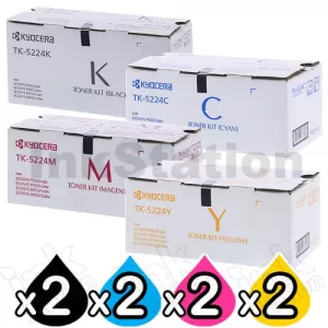 2 sets of 4 Pack Genuine Kyocera TK-5224 Toner Combo Ecosys M5521, P5021 [2BK,2C,2M,2Y]