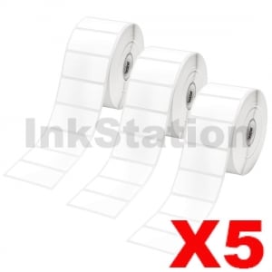 5 x Genuine Brother RD-S05C1 Black Text on White Die Cut Label Roll 51mm x 25mm - 1500 labels per roll (15 Rolls in total)