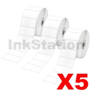 5 x Genuine Brother RD-S05C1 Black Text on White Die Cut Label Roll 51mm x 25mm - 1500 labels per roll (15 Rolls in total)