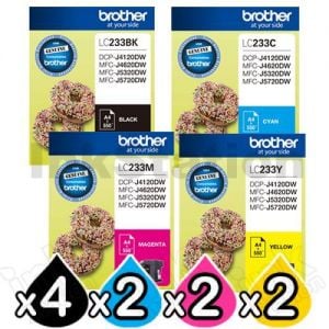 10 Pack Genuine Brother LC-233 Ink Combo [4BK+2C+2M+2Y]