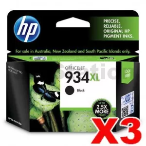 3 x HP 934XL Genuine Black High Yield Inkjet Cartridge C2P23AA - 1,000 Pages