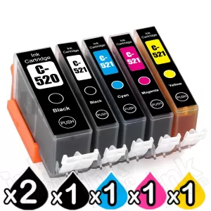 6-Pack Canon PGI-520, CLI-521 Compatible Inkjet (with Chip) [2BK,1PBK,1C,1M,1Y]