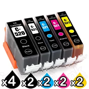 12-Pack Canon PGI-520, CLI-521BK,CMY Compatible Inkjet (with Chip) [4BK,2PBK,2C,2M,2Y]