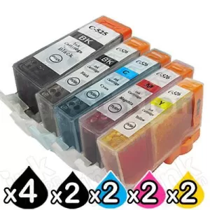 12-Pack Canon PGI-525, CLI-526 Compatible Inkjet (with Chip) [4BK,2PBK,2C,2M,2Y]