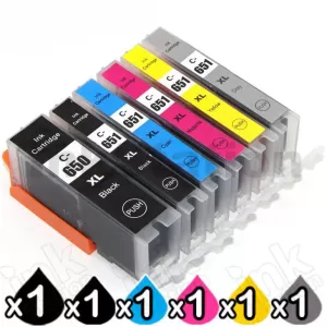 6 Pack Canon PGI-650XL CLI-651XL Compatible High Yield Inkjet Cartridges [1BK,1PBK,1C,1M,1Y,1GY]
