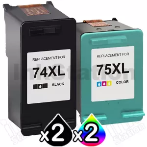 4 Pack HP 74XL + 75XL Compatible Inkjet Cartridges CB336WA + CB338WA [2BK,2CL]