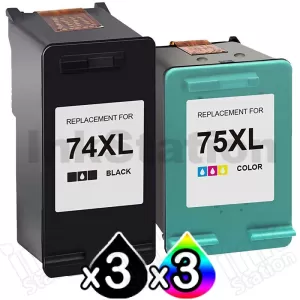 6 Pack HP 74XL + 75XL Compatible Inkjet Cartridges CB336WA + CB338WA [3BK,3CL]