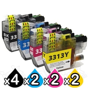 10 Pack Compatible Brother LC-3313 Ink Cartridges Combo (High Yield of Brother LC-3311) [4BK, 2C, 2M, 2Y]
