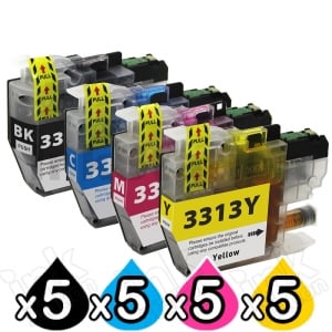 5 Sets of 4 Pack Compatible Brother LC-3313 Ink Cartridges Combo (High Yield of Brother LC-3311) [5BK, 5C, 5M, 5Y]