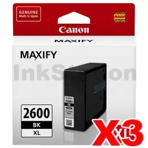 3 x Canon PGI-2600XLBK Genuine Black High Yield Ink Cartridge - 2,500 pages